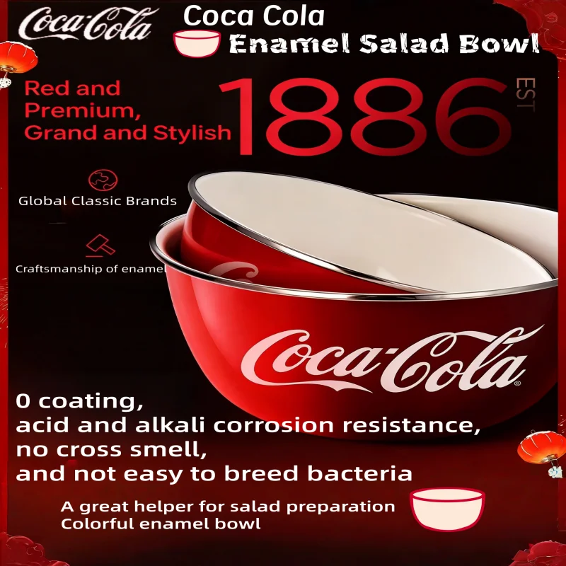 Coca Cola Classic Salad Bowl Enamel Bowl Suitable for Fruit Vegetable Ice Cream kitchen Decoration for Induction & Gas Stove
Coca Cola Classic Salad Bowl Enamel Bowl Suitable for Fruit Vegetable Ice Cream kitchen Decoration for Induction & Gas Stove