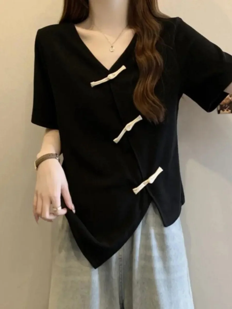 plus Size Women's T-Shirt V-Neck Short Sleeve Asymmetrical Chinese Style Button up Loose Fit Slimming Summer Top for An...
plus Size Women's T-Shirt V-Neck Short Sleeve Asymmetrical Chinese Style Button up Loose Fit Slimming Summer Top for An...