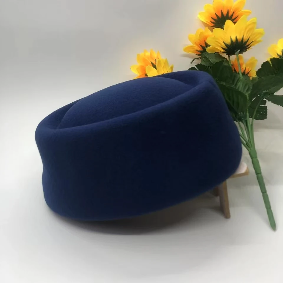 Wool Felt Caps for Airline Stewardess Blue Color Hotel Front Desk Hat for Women Casher Nice Hand Feeling Round Top Cap
Wool Felt Caps for Airline Stewardess Blue Color Hotel Front Desk Hat for Women Casher Nice Hand Feeling Round Top Cap