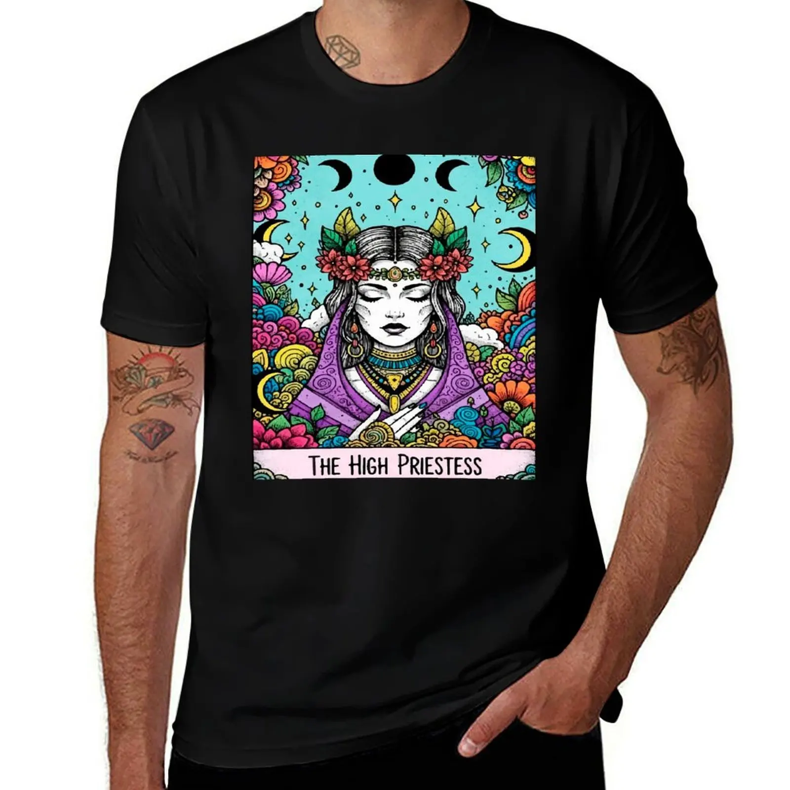 Boho Illustration of The High Priestess - Mystical and Colorful Tarot Card T-Shirt blue lock plus size tops mens cotton t shirts
Boho Illustration of The High Priestess - Mystical and Colorful Tarot Card T-Shirt blue lock plus size tops mens cotton t shirts