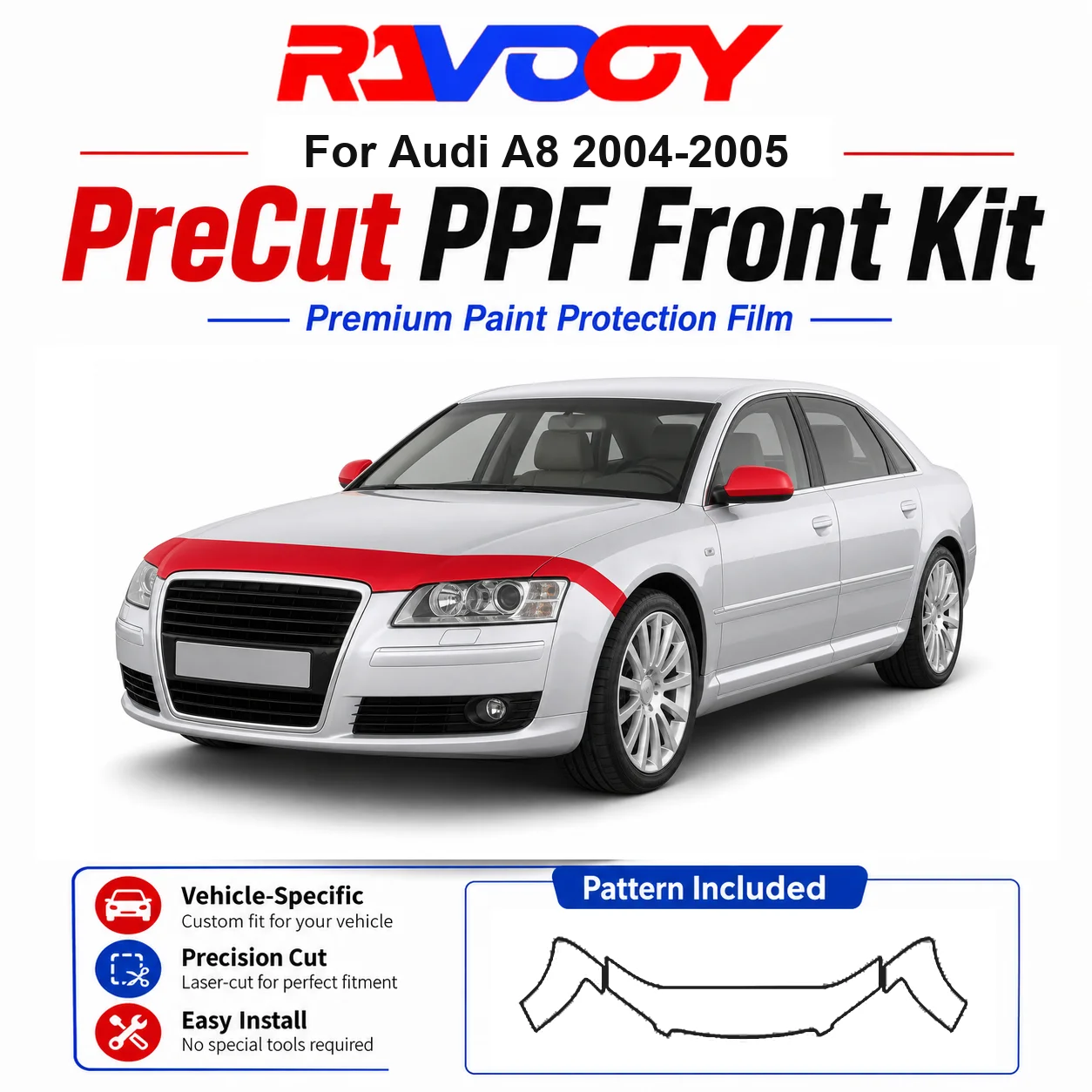 8.5mil TPU Precut PPF Kit For Audi A8 2004-2005 - Hood, Partial Fenders & Full Mirror Set - Self-Healing Gloss Clear Bra Film
8.5mil TPU Precut PPF Kit For Audi A8 2004-2005 - Hood, Partial Fenders & Full Mirror Set - Self-Healing Gloss Clear Bra Film