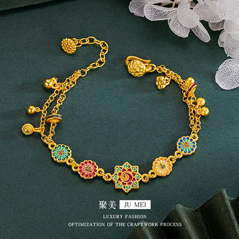 9999 24K Real Gold Sunflower Bracelet Enamel Craftsmanship Diversified Chinese Style Elements Light Luxury Hand Decoration
9999 24K Real Gold Sunflower Bracelet Enamel Craftsmanship Diversified Chinese Style Elements Light Luxury Hand Decoration