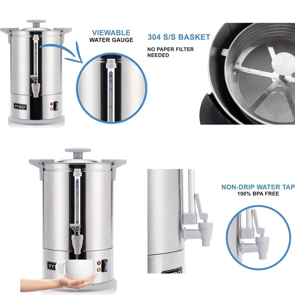 Commercial Grade StainlSteel Percolate Coee Maker Hot Water Urn or Catering, 50-Cup 8 L, Grey
Commercial Grade StainlSteel Percolate Coee Maker Hot Water Urn or Catering, 50-Cup 8 L, Grey