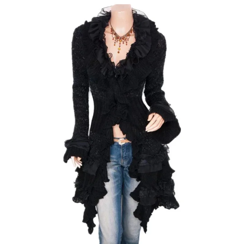 Long Knitted Cardigans Women Vintage Single-breasted Lace Flared Sleeve Mid-length Jackets
Long Knitted Cardigans Women Vintage Single-breasted Lace Flared Sleeve Mid-length Jackets