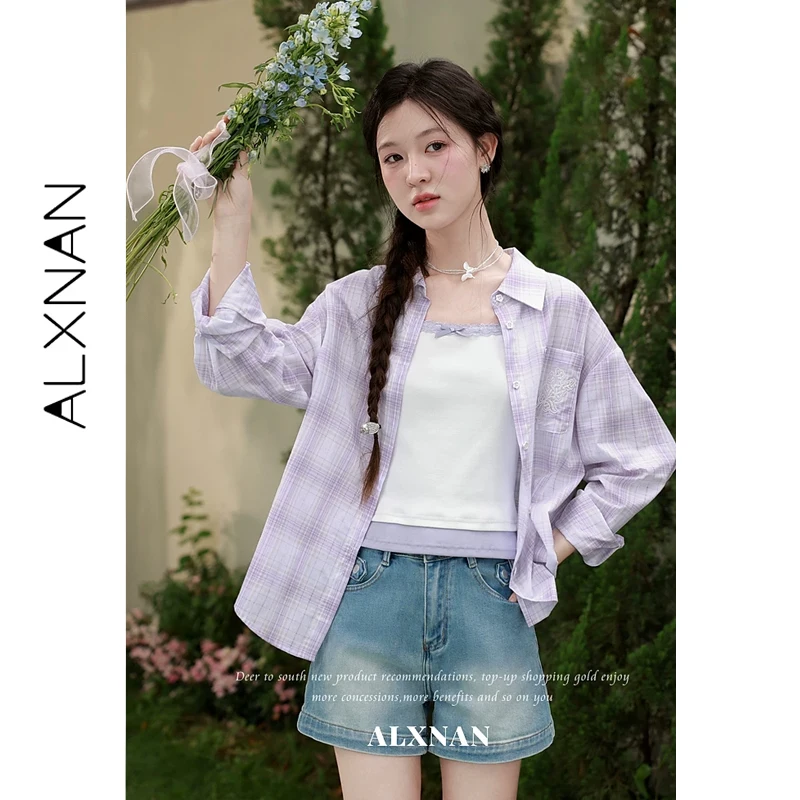 ALXNAN Purple Checkered Cotton Shirt Lightweight Breathable Sun Protection Women's Shirts Casual Summer Female Clothing L65559
ALXNAN Purple Checkered Cotton Shirt Lightweight Breathable Sun Protection Women's Shirts Casual Summer Female Clothing L65559