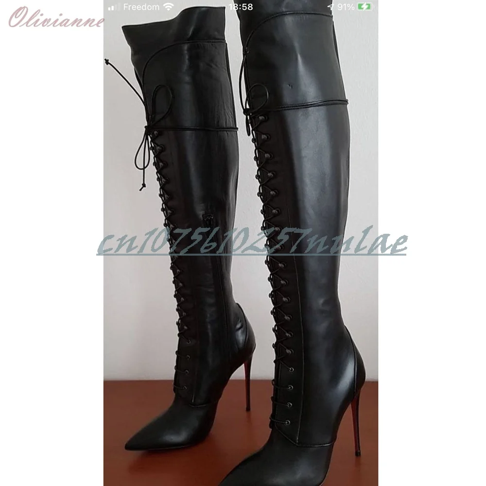 Black Front Lace-up Pointy Toe Knee High Boots Matte Leather Fashion Sexy Strappy Women Shoes 2025 Spring Zapatos Para Mujere
Black Front Lace-up Pointy Toe Knee High Boots Matte Leather Fashion Sexy Strappy Women Shoes 2025 Spring Zapatos Para Mujere