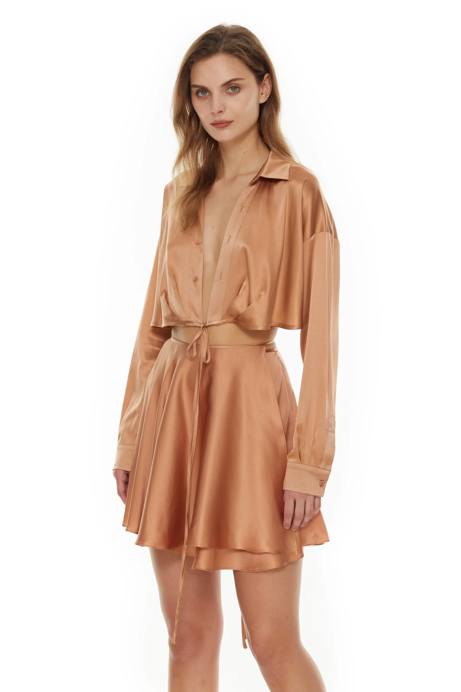 Women Pure Color Drawcord Design set sexy Wrap Silk Shirt +lace Up Mini Skirt 2023 Spring New
Women Pure Color Drawcord Design set sexy Wrap Silk Shirt +lace Up Mini Skirt 2023 Spring New