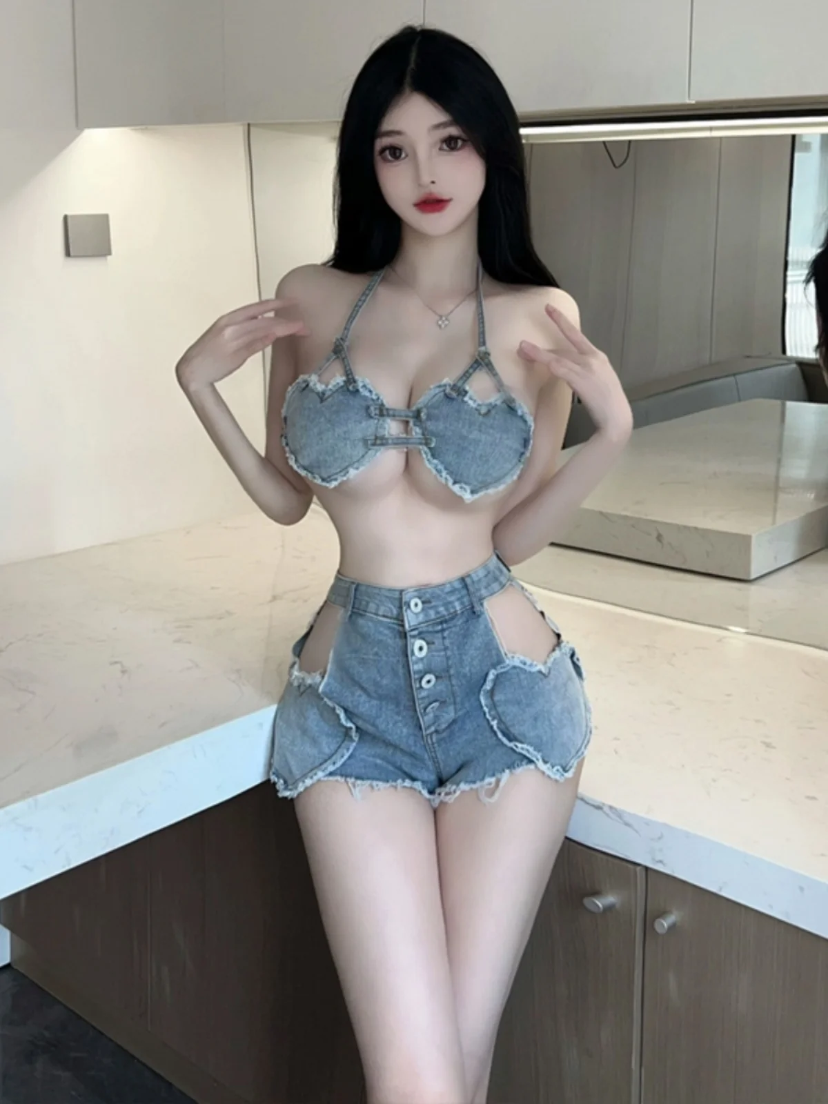 Pure Desire Sle ort Denim Set Low Chest Strap Design Hanging Ne ort orts for Trendy Girls Summer Faion Outfit
Pure Desire Sle ort Denim Set Low Chest Strap Design Hanging Ne ort orts for Trendy Girls Summer Faion Outfit