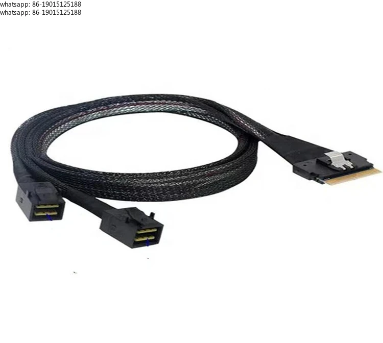 SAS 8i (SFF-8654) plug to two Mini-SAS HD 4i (SFF-8643) plug 85ohm Y-Cables
SAS 8i (SFF-8654) plug to two Mini-SAS HD 4i (SFF-8643) plug 85ohm Y-Cables