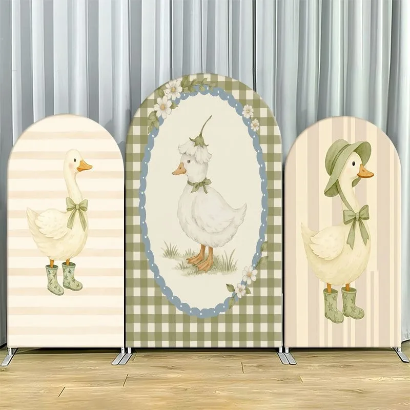 Single Side Arch Backdrop Cover Elegant Duck Themed Party Backdrop Set Featuring Charming White Ducks in Green Boots and Hats
Single Side Arch Backdrop Cover Elegant Duck Themed Party Backdrop Set Featuring Charming White Ducks in Green Boots and Hats