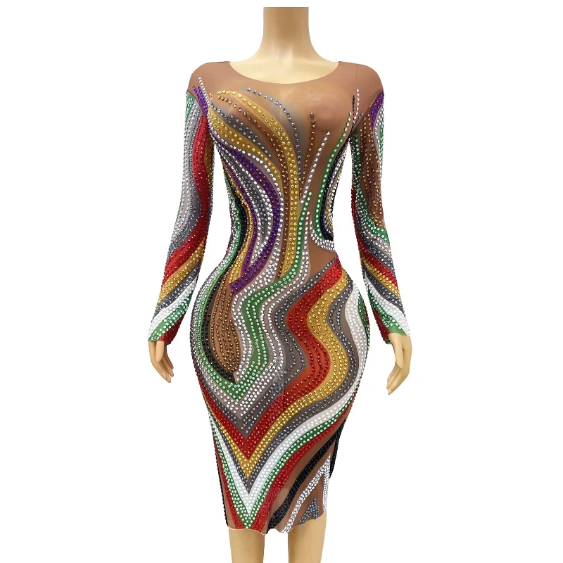 Colorful Rhinestones Sexy Transparent Dress Birthday Celebrate Mesh Dress Evening Dance Costume Performance Party Outfit
Colorful Rhinestones Sexy Transparent Dress Birthday Celebrate Mesh Dress Evening Dance Costume Performance Party Outfit