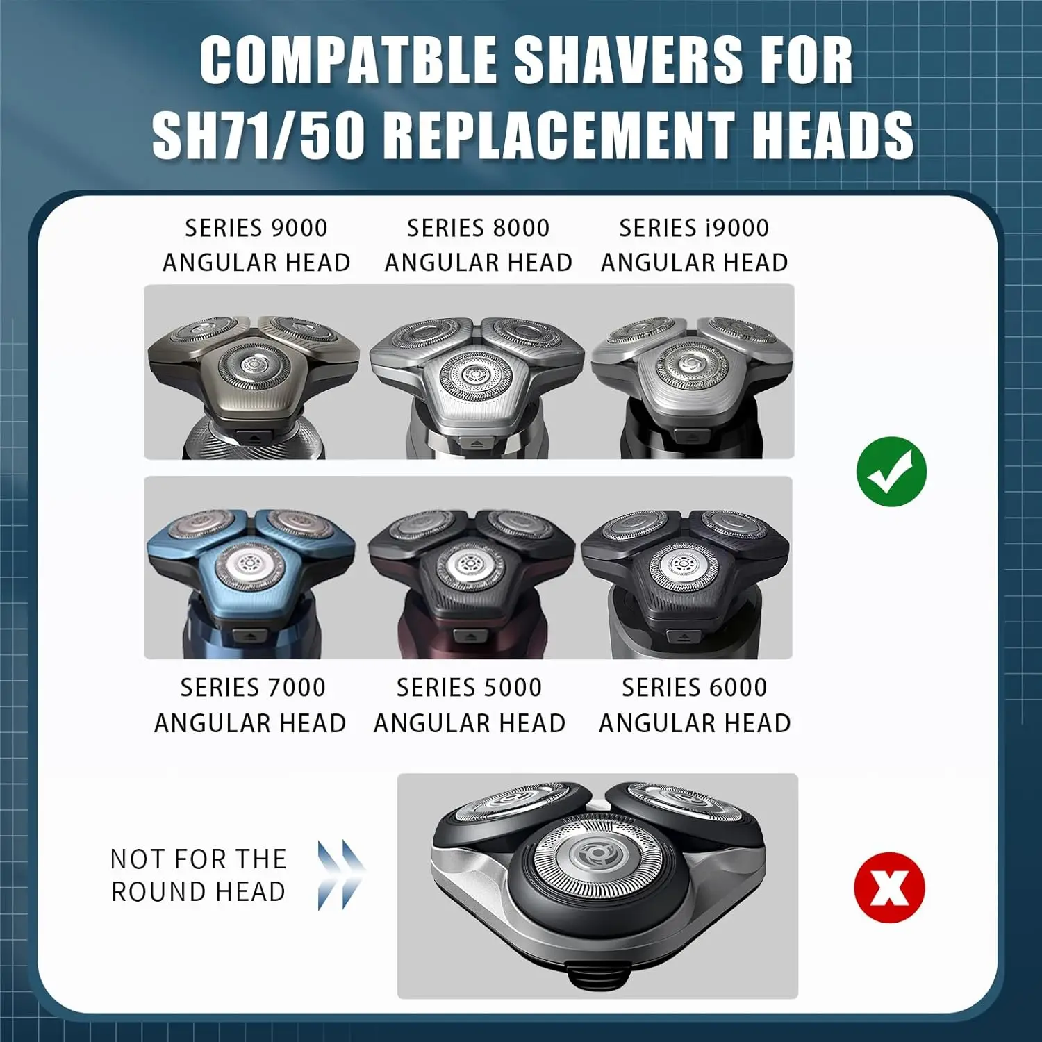 Сменные головки для электробритв SH71, совместимые с Philips Series S5000 (S5XXX), S7000 (S7XXX) (серые)
Сменные головки для электробритв SH71, совместимые с Philips Series S5000 (S5XXX), S7000 (S7XXX) (серые)