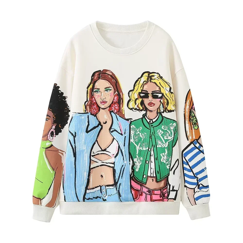 Ribbed round neck beauty pattern printed loose fitting pullover long sleeved casual sweater versatile with fleece hoodie
Ribbed round neck beauty pattern printed loose fitting pullover long sleeved casual sweater versatile with fleece hoodie
