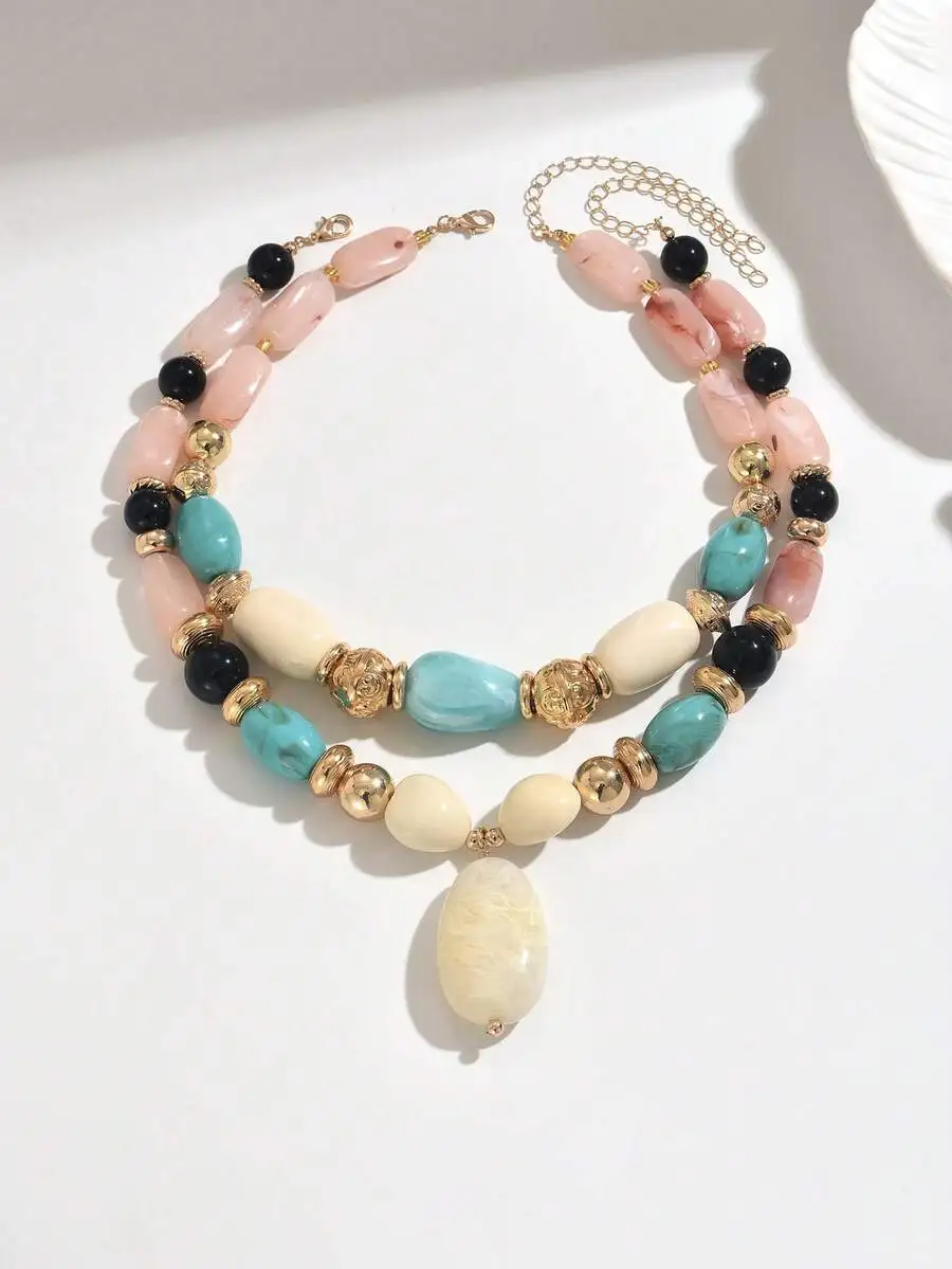 Bohemian Layered Beaded Necklace With Resin Floral Pattern Pendant For Women
Bohemian Layered Beaded Necklace With Resin Floral Pattern Pendant For Women