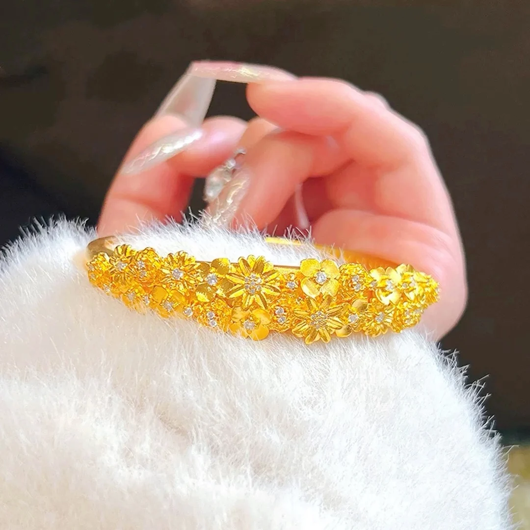 Luxury 24K 9999 Pure Gold real gold New Flower Brocade Bracelet Women's Bracelet
Luxury 24K 9999 Pure Gold real gold New Flower Brocade Bracelet Women's Bracelet