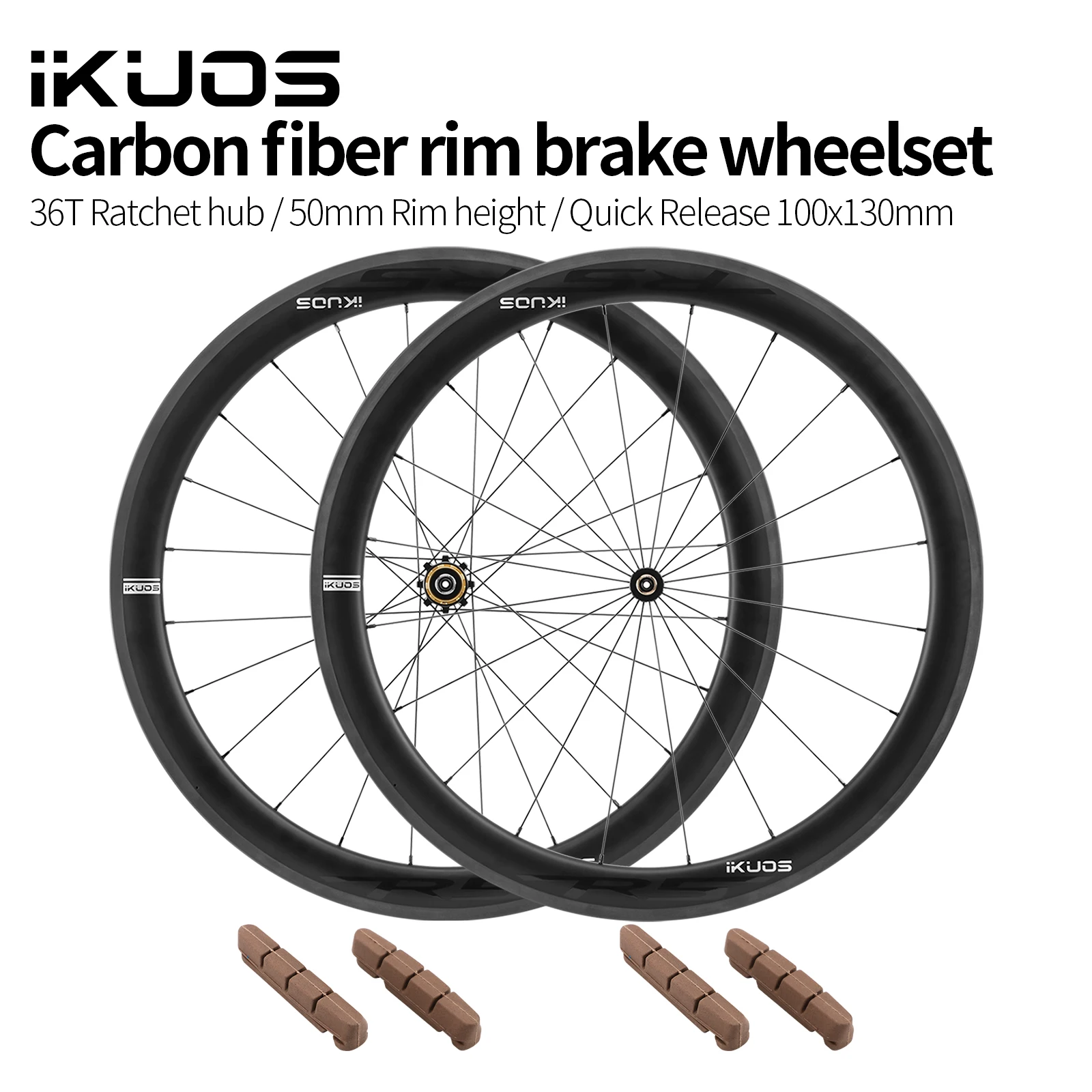 IKUOS 700C Wheelset 50mm Deep T700 T800 Carbon Fiber 36T Ratchet Hub 100x130mm QR Ultra Light 1590g Rim Brake Road Wheelset
IKUOS 700C Wheelset 50mm Deep T700 T800 Carbon Fiber 36T Ratchet Hub 100x130mm QR Ultra Light 1590g Rim Brake Road Wheelset