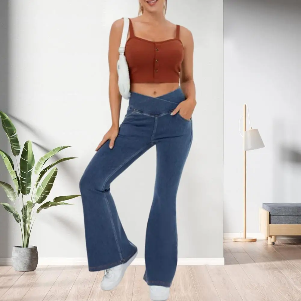 Comfortable Denim Trousers Women Casual Style Trousers Stylish Women's High Waist Flared Denim Pants with Cross for Streetwear
Comfortable Denim Trousers Women Casual Style Trousers Stylish Women's High Waist Flared Denim Pants with Cross for Streetwear