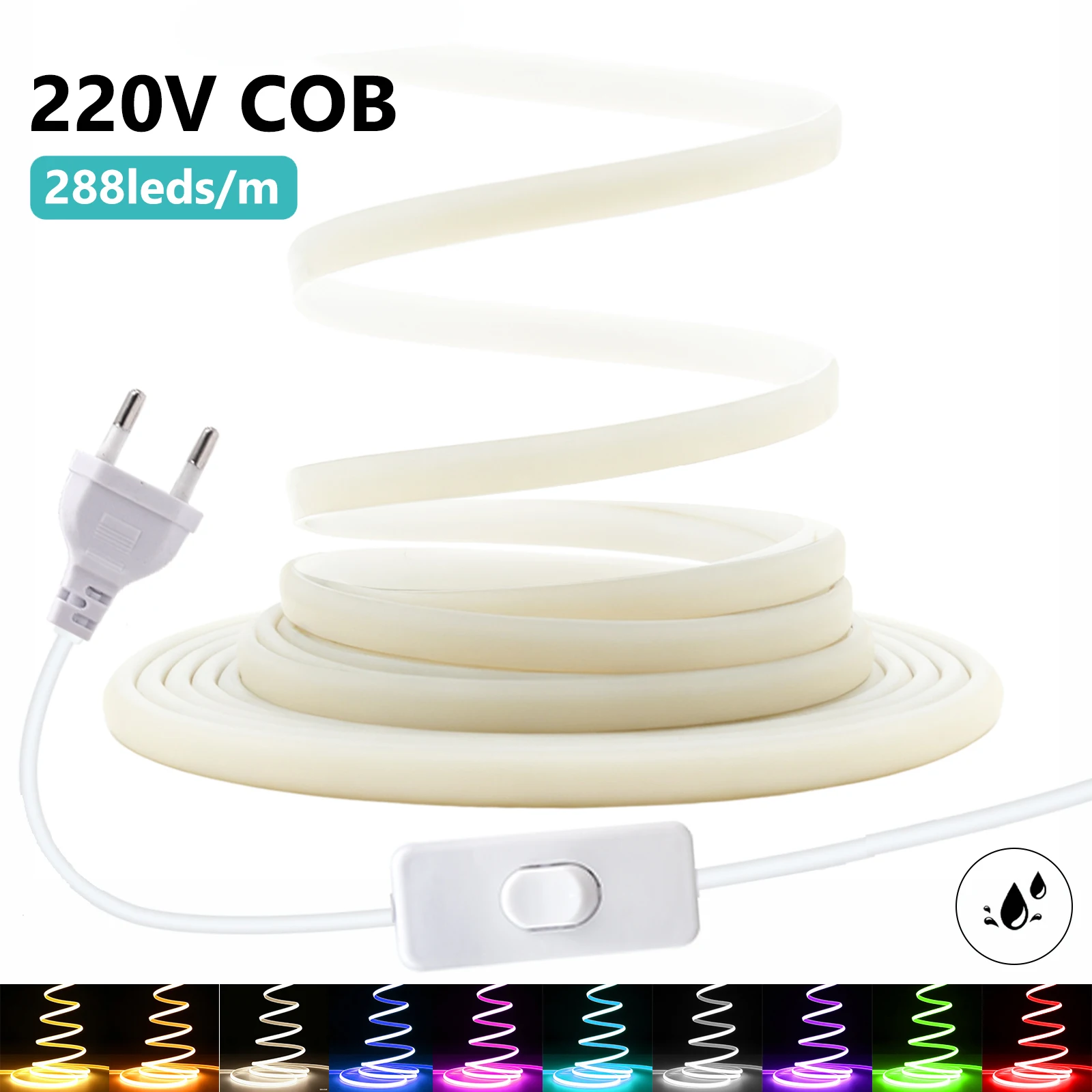 220V Switch COB LED Neon Strip Light ON/OFF EU Plug High Bright Flexible Lamp 288LEDs/M IP67 Waterproof Room Garden Bar Lighting
220V Switch COB LED Neon Strip Light ON/OFF EU Plug High Bright Flexible Lamp 288LEDs/M IP67 Waterproof Room Garden Bar Lighting