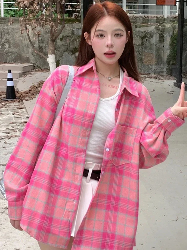 Retro Pink Plaid Shirt Women Loose Korean Sweet Long Sleeve Blouse Casual Preppy Style Female Design Vintage Spring Tops
Retro Pink Plaid Shirt Women Loose Korean Sweet Long Sleeve Blouse Casual Preppy Style Female Design Vintage Spring Tops