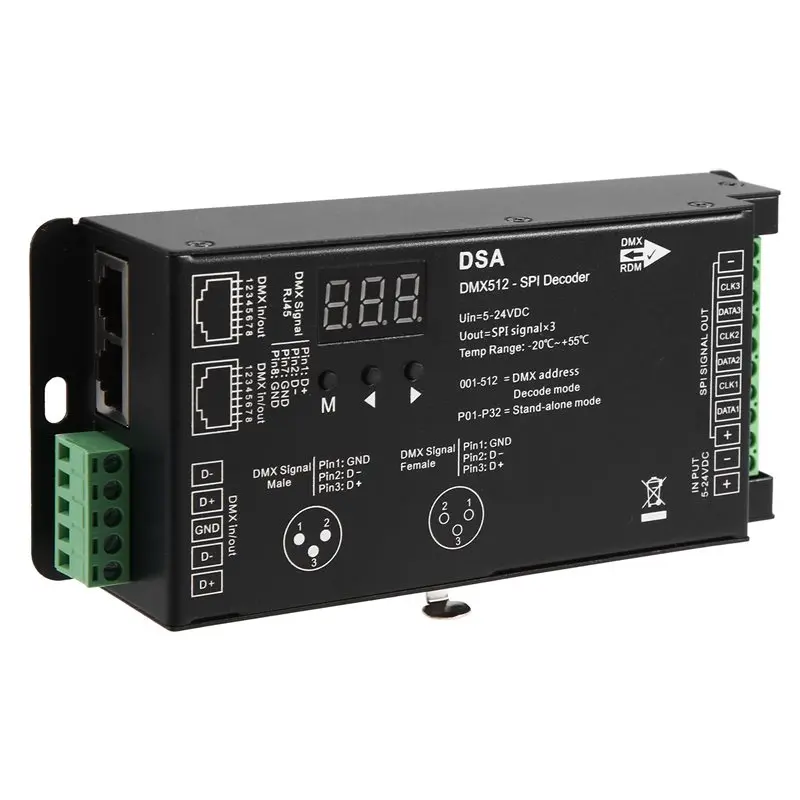 AED7-Led Pixel DMX512 To SPI Decoder For DMX Converter MAX900 Dots TTL Pixel Controller DC5V-24V
AED7-Led Pixel DMX512 To SPI Decoder For DMX Converter MAX900 Dots TTL Pixel Controller DC5V-24V