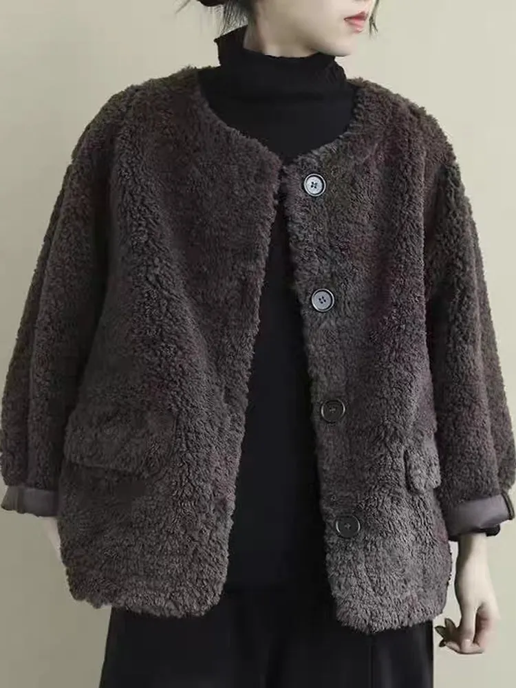 Lamb Fur Jaet Women's Winter Thiened New Sle Spring Autumn Versatile Loose Lazy Sle Top Warm round Ne Button Closure
Lamb Fur Jaet Women's Winter Thiened New Sle Spring Autumn Versatile Loose Lazy Sle Top Warm round Ne Button Closure