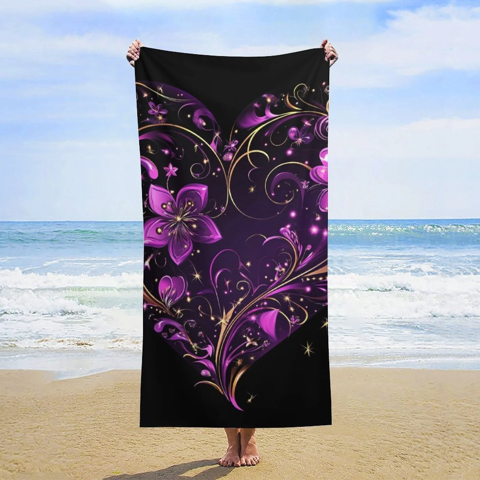 urple Heart Beach Towel, Floral Art with Gold Vines, Romantic Gift for Her, Quick Dry Microfiber, Sand Free, Summer Travel
urple Heart Beach Towel, Floral Art with Gold Vines, Romantic Gift for Her, Quick Dry Microfiber, Sand Free, Summer Travel