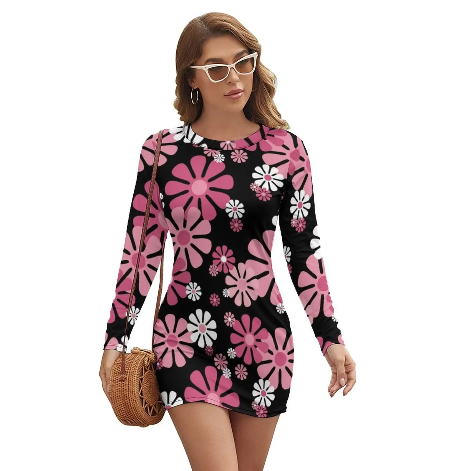 1960's Retro Flowers in Pink and White - Mod Abstract Long-sleeved Dress dress prom dresses dress for women summer 
1960's Retro Flowers in Pink and White - Mod Abstract Long-sleeved Dress dress prom dresses dress for women summer