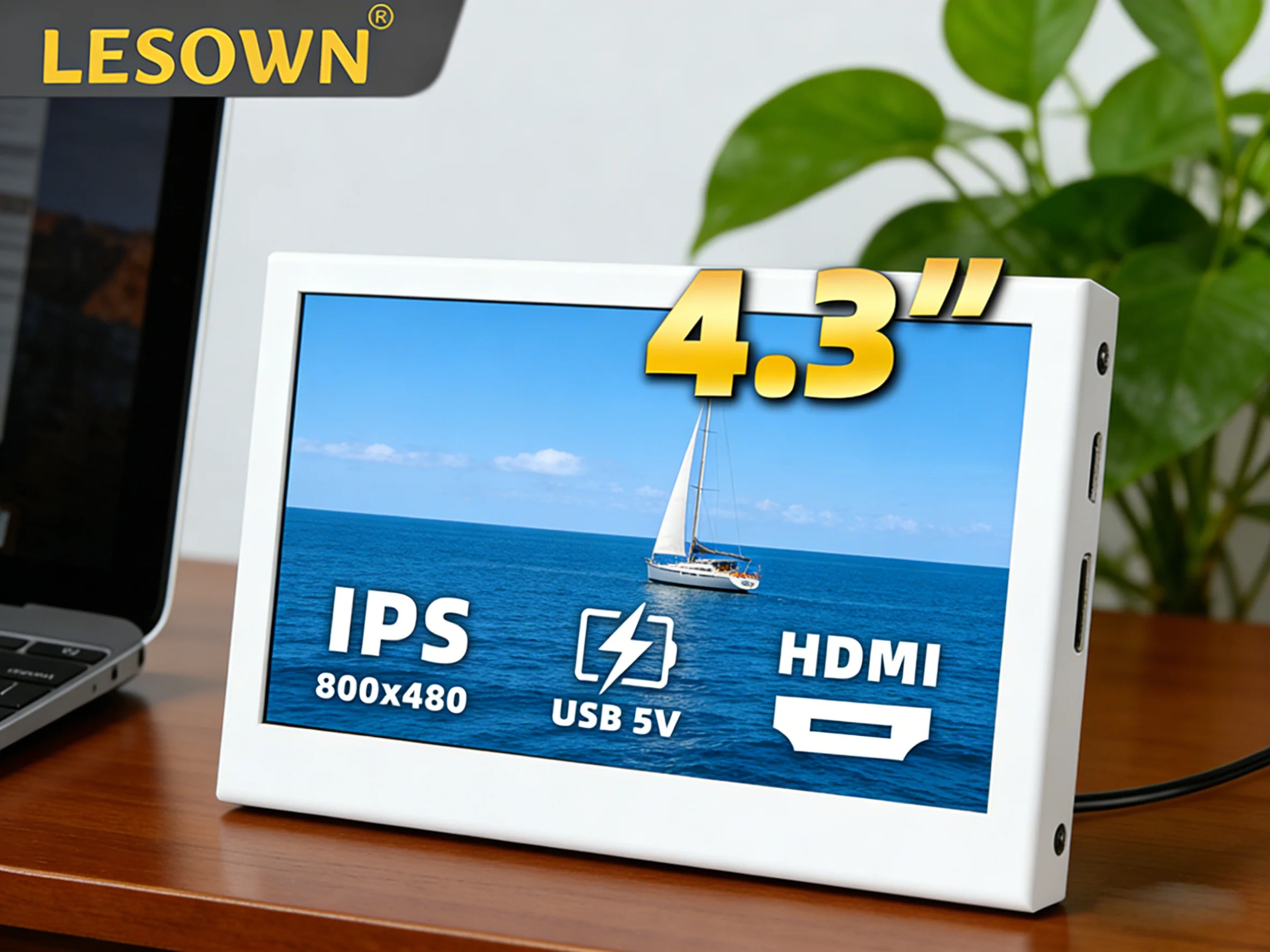 LESOWN 4.3 Inch Tiny Monitor Mini Portable Display 800x480 IPS LCD Plug & Play Second Screen Auxiliary Monitor for Laptop PC