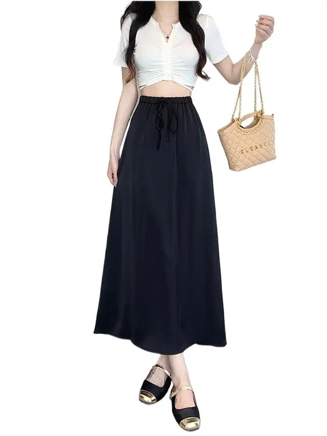 Summer New Female's Satin Finish Half Length Skirts Drawstring Lace-up Fashion High Street Solid Thin Ankle-Length Vestidos
Summer New Female's Satin Finish Half Length Skirts Drawstring Lace-up Fashion High Street Solid Thin Ankle-Length Vestidos
