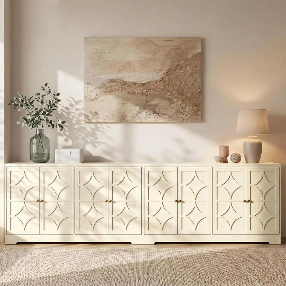 112'' Sideboard Buet Cabinet with Storage, ern Sideboard with 4 Carved Doand Adjustable Shelves, Large Wood Coee Bar ole Table o
112'' Sideboard Buet Cabinet with Storage, ern Sideboard with 4 Carved Doand Adjustable Shelves, Large Wood Coee Bar ole Table o