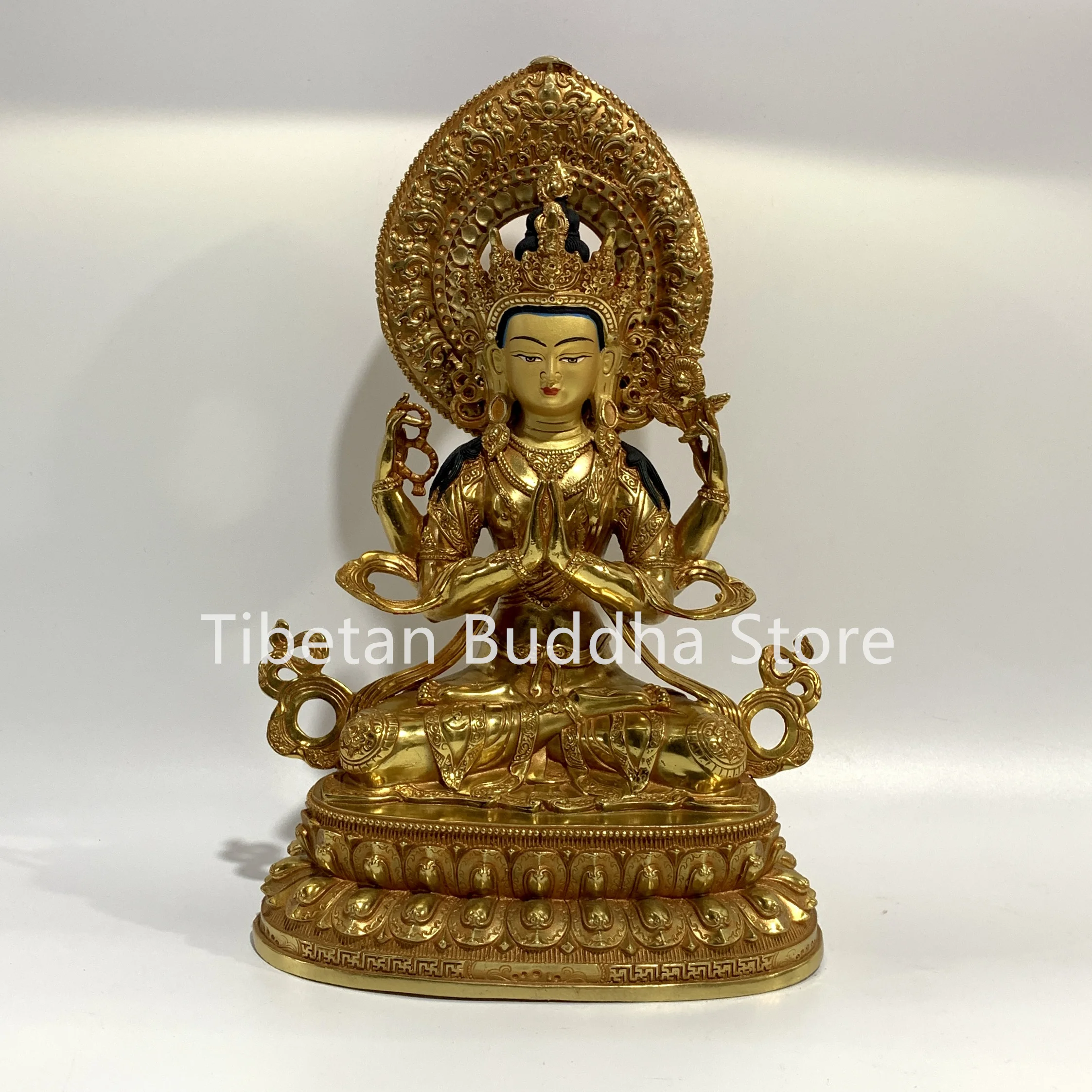 34cm Tibetan style four armed Guanyin gilded Buddha ornament Guanyin Bodhisattva bronze statue
34cm Tibetan style four armed Guanyin gilded Buddha ornament Guanyin Bodhisattva bronze statue