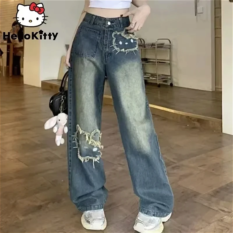 Джинсы Sanrio Hello Kitty, аксессуары с вышивкой в стиле аниме, свободные прямые брюки, женские кавайные модные широкие брюки с героями мультфильмов Y2k
Джинсы Sanrio Hello Kitty, аксессуары с вышивкой в стиле аниме, свободные прямые брюки, женские кавайные модные широкие брюки с героями мультфильмов Y2k