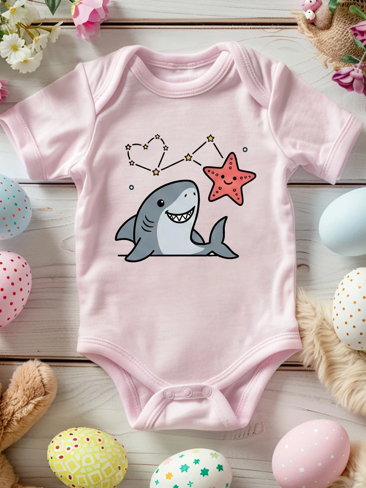 Happy Shark Unisex Baby Crawling Suit, 100% Cotton Soft Onesie, All-Season Wear Pink Bodysuit 190GSM
Happy Shark Unisex Baby Crawling Suit, 100% Cotton Soft Onesie, All-Season Wear Pink Bodysuit 190GSM
