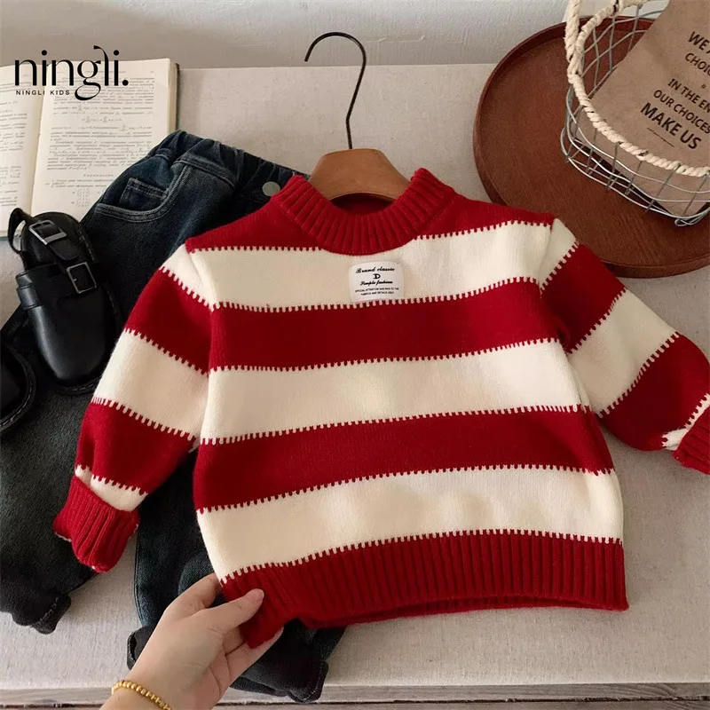 Kids' sweater2024Autumn and Winter Boys and Girls New Year Thermal Sweater Baby Striped Bottoming Shirt New Year Clothes
Kids' sweater2024Autumn and Winter Boys and Girls New Year Thermal Sweater Baby Striped Bottoming Shirt New Year Clothes