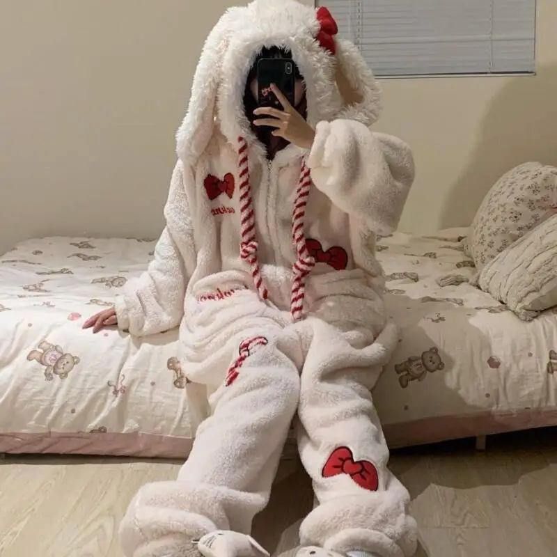 Kawaii Anime Hello Kittys Pajamas Bow Sweet Cute Hooded Sleepwear Autumn Women Winter Thick Warm Jumpsuits Fleece Home Clothes
Kawaii Anime Hello Kittys Pajamas Bow Sweet Cute Hooded Sleepwear Autumn Women Winter Thick Warm Jumpsuits Fleece Home Clothes