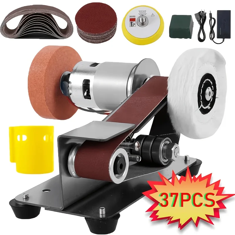 37pcs 3-In-1 Mini Belt Sanding Machine - Electric Variable-Speed Grinder/Polisher with 7-Speed Buffer, Knife Sharpener Suitable for Metal, Wood, with Sanding Belts & (For Hobbyists, Small Workshops)
37pcs 3-In-1 Mini Belt Sanding Machine - Electric Variable-Speed Grinder/Polisher with 7-Speed Buffer, Knife Sharpener Suitable for Metal, Wood, with Sanding Belts & (For Hobbyists, Small Workshops)
