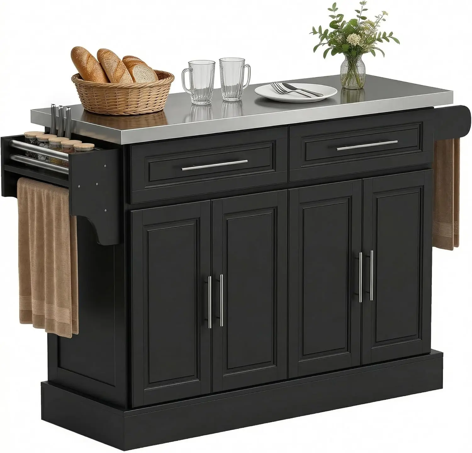 Rolling Kitchen Island Cart with 47" Stainless Steel Top, Portable Island Table for Kitchen with Wheels, Adjustable Shelves,
Rolling Kitchen Island Cart with 47" Stainless Steel Top, Portable Island Table for Kitchen with Wheels, Adjustable Shelves,
