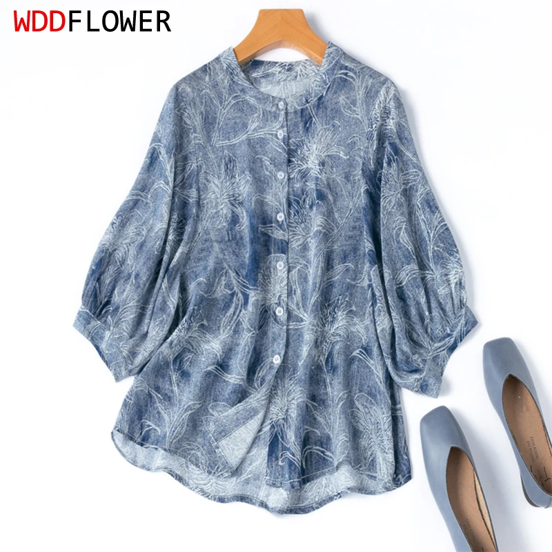 100% Mulberry Silk Crepe Silk Women Blouse Blue Printed Half Sleeve Loose Type Round Neck Top Shirt M L XL M1260
100% Mulberry Silk Crepe Silk Women Blouse Blue Printed Half Sleeve Loose Type Round Neck Top Shirt M L XL M1260
