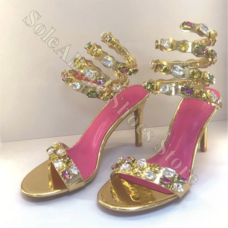 Gold Metal Heels Open Toe Rhinestone Snake Wrap Ankle Strap Sexy Summer Party Club Prom Evening Wedding Dress Sandals
Gold Metal Heels Open Toe Rhinestone Snake Wrap Ankle Strap Sexy Summer Party Club Prom Evening Wedding Dress Sandals
