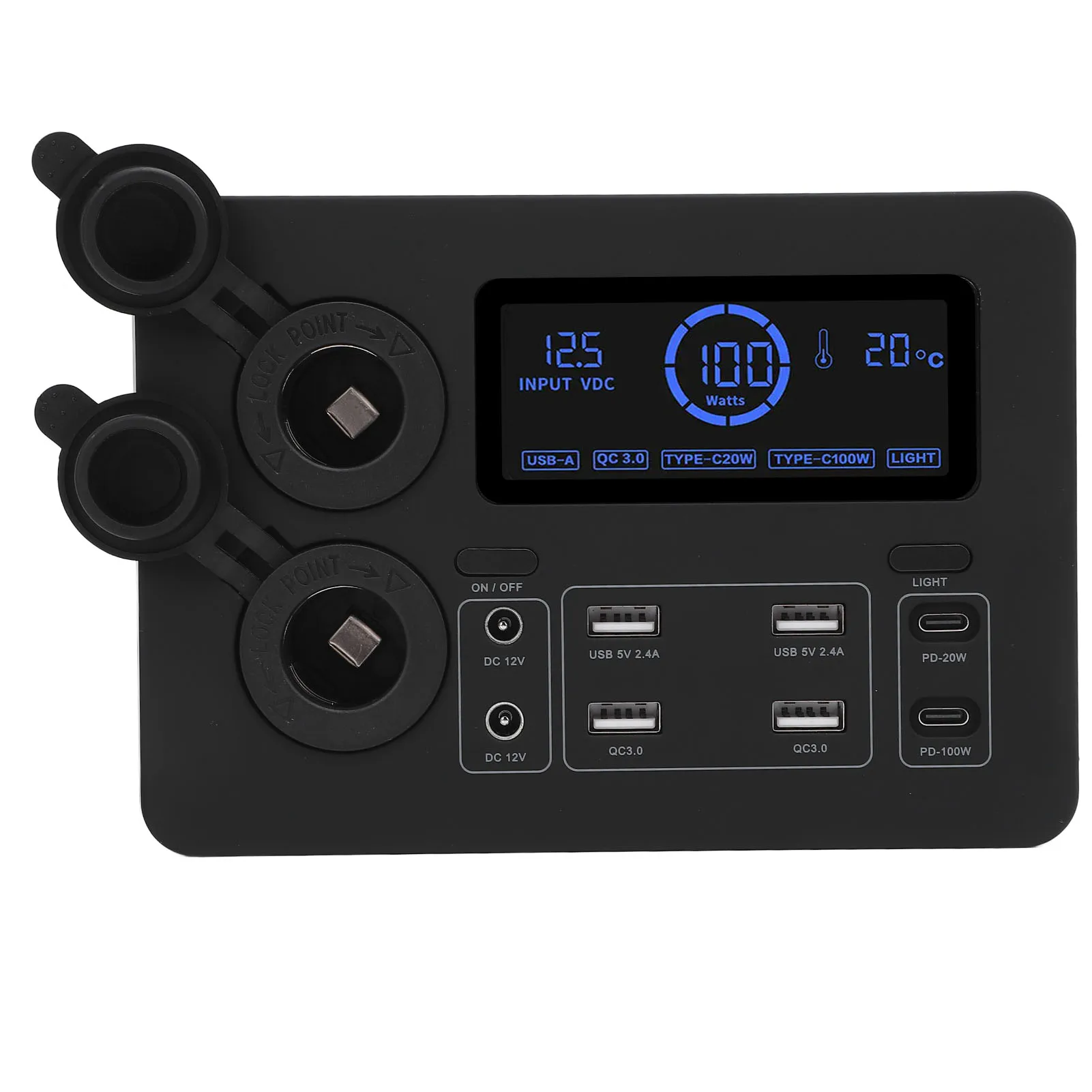 12V Mini Power Box 100W LCD Display USB C QC3.0 Port for 4 Outlet Multifunctional for Boat RV Car 12V Mini Power Box
12V Mini Power Box 100W LCD Display USB C QC3.0 Port for 4 Outlet Multifunctional for Boat RV Car 12V Mini Power Box