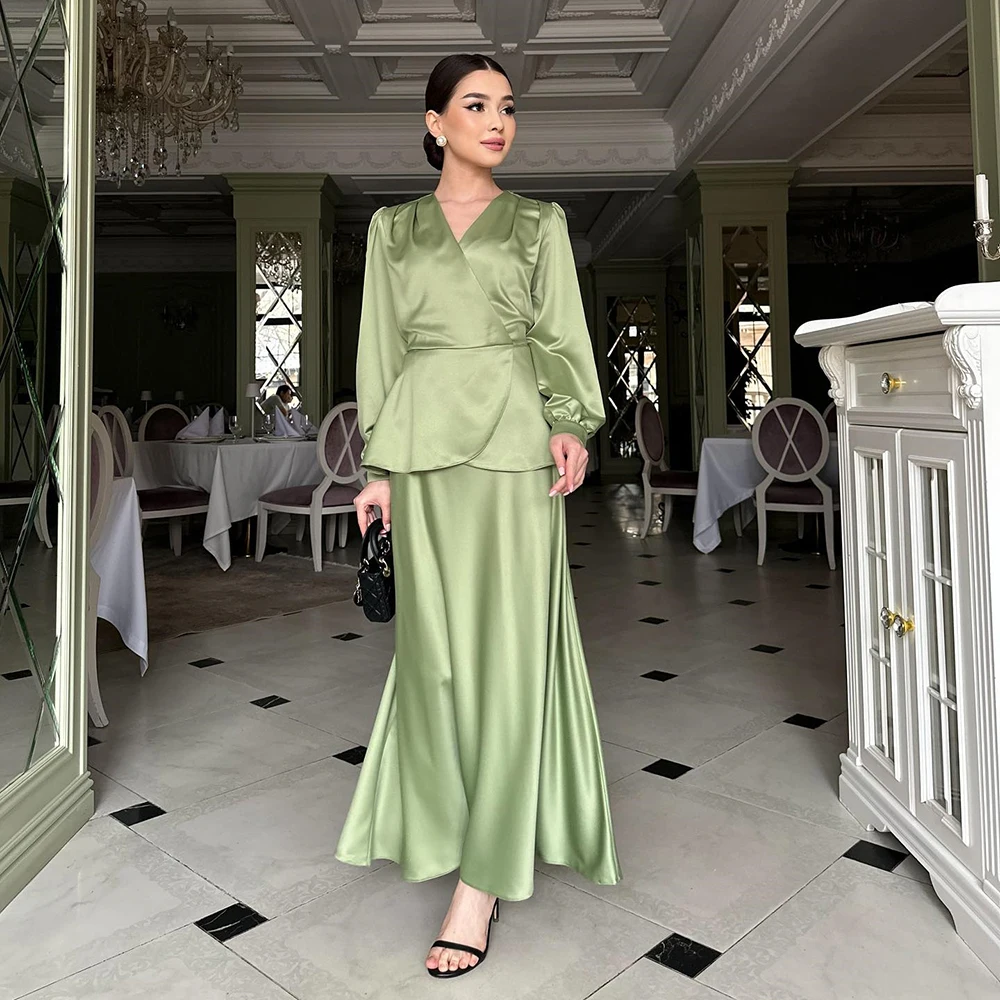 Customized Green Satin V-neck A-line Evening Dress Full Sleeves Pleat Simple Party Dress Pure Color Ankle Length Prom Gown
Customized Green Satin V-neck A-line Evening Dress Full Sleeves Pleat Simple Party Dress Pure Color Ankle Length Prom Gown