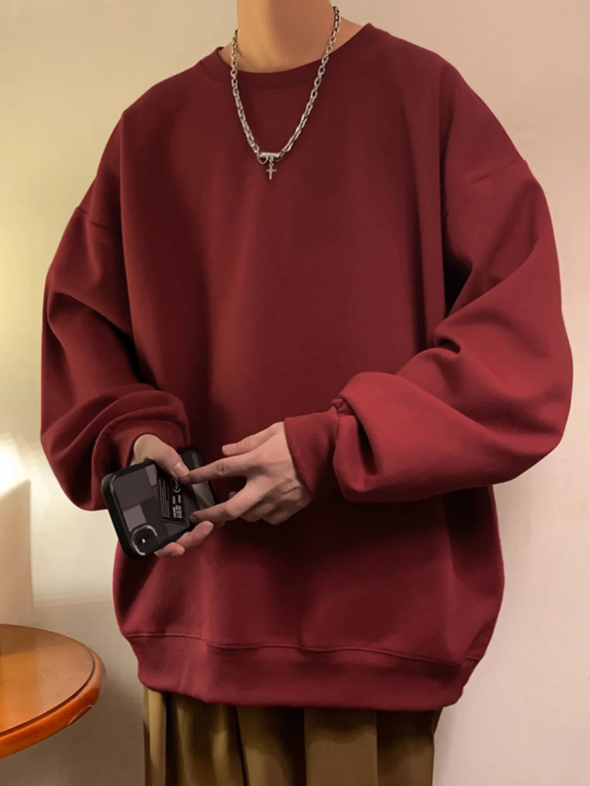 Heavyweight Fleece Lined Hoodless Sweatshirt CleanFit Jacket American Retro Base Shirt Spring Autumn Men's Style Wine Red Color
Heavyweight Fleece Lined Hoodless Sweatshirt CleanFit Jacket American Retro Base Shirt Spring Autumn Men's Style Wine Red Color