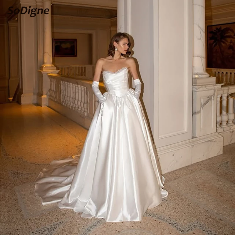 SoDigne A-line Satin Bride Dresses Sweetheart Sleeveless Wedding Dress Bridal Gowns without Gloves vestidos de novia Customized
SoDigne A-line Satin Bride Dresses Sweetheart Sleeveless Wedding Dress Bridal Gowns without Gloves vestidos de novia Customized