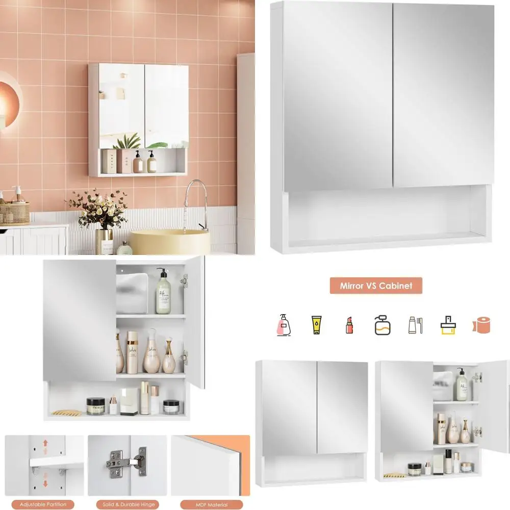 White Wall-Mounted Medicine Cabinet with Mirror and Adjustable Shelf for Bathroom & Laundry Room Storage
White Wall-Mounted Medicine Cabinet with Mirror and Adjustable Shelf for Bathroom & Laundry Room Storage