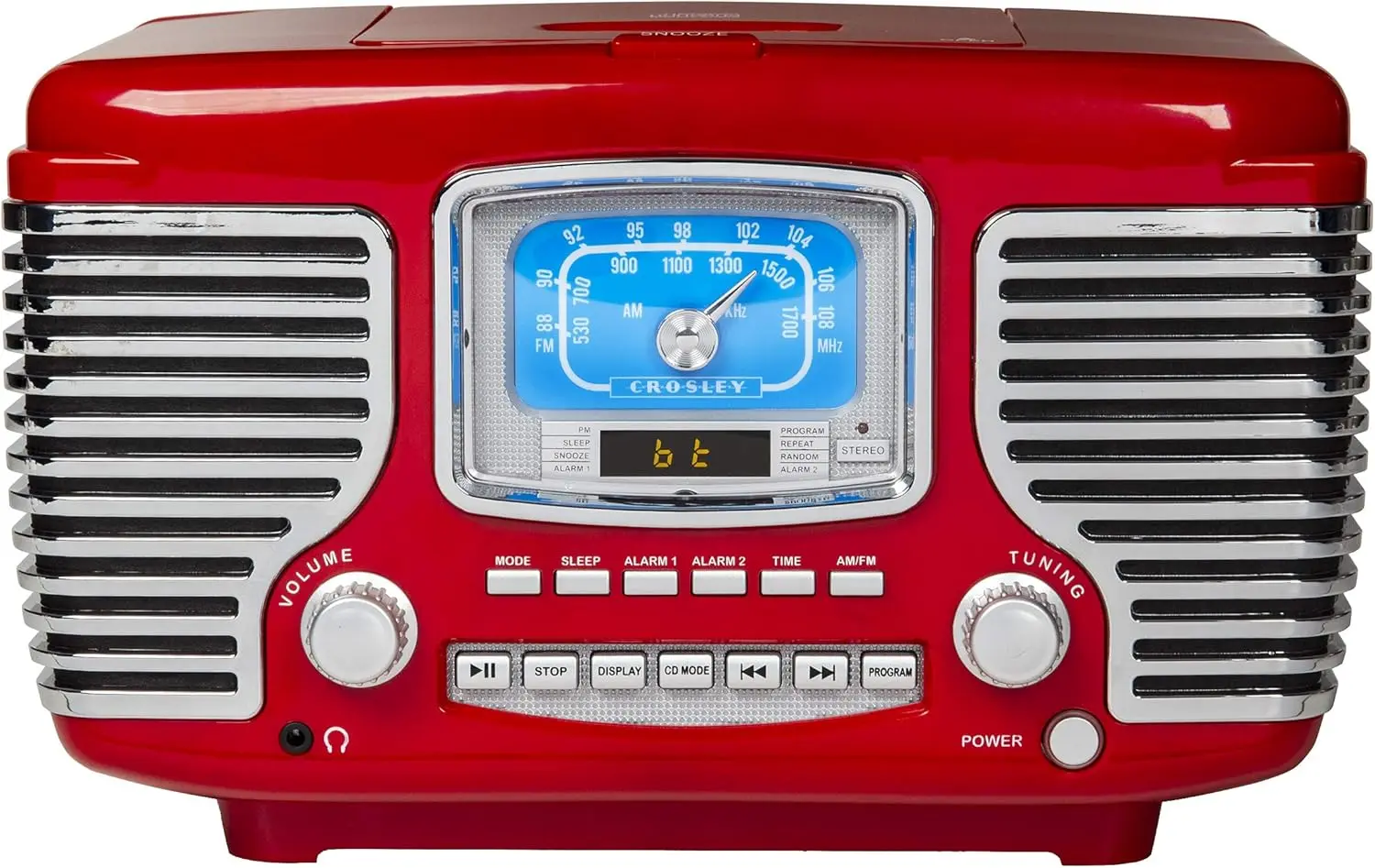 Retro AM/FM Alarm Clock Radio & CD Player with Stereo Bluetooth Speakers, Red
Retro AM/FM Alarm Clock Radio & CD Player with Stereo Bluetooth Speakers, Red