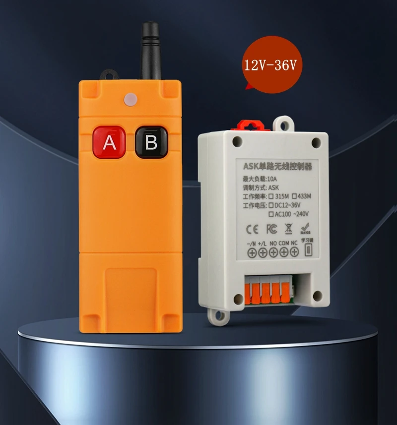 Wide voltage DC 12-36V 1-ch wireless remote control for door access, lock, car lights, battery, water pump and remote controller
Wide voltage DC 12-36V 1-ch wireless remote control for door access, lock, car lights, battery, water pump and remote controller