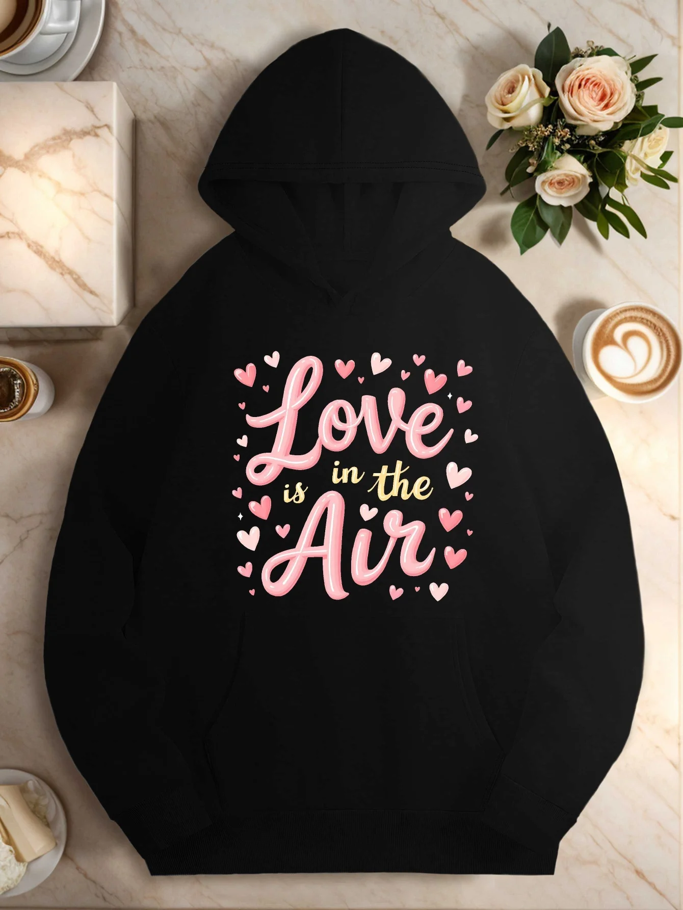 Heart Love Casual Hoodie - Black with pink and white geometric patterns, 1 front pocket design, warm in autumn and winter
Heart Love Casual Hoodie - Black with pink and white geometric patterns, 1 front pocket design, warm in autumn and winter