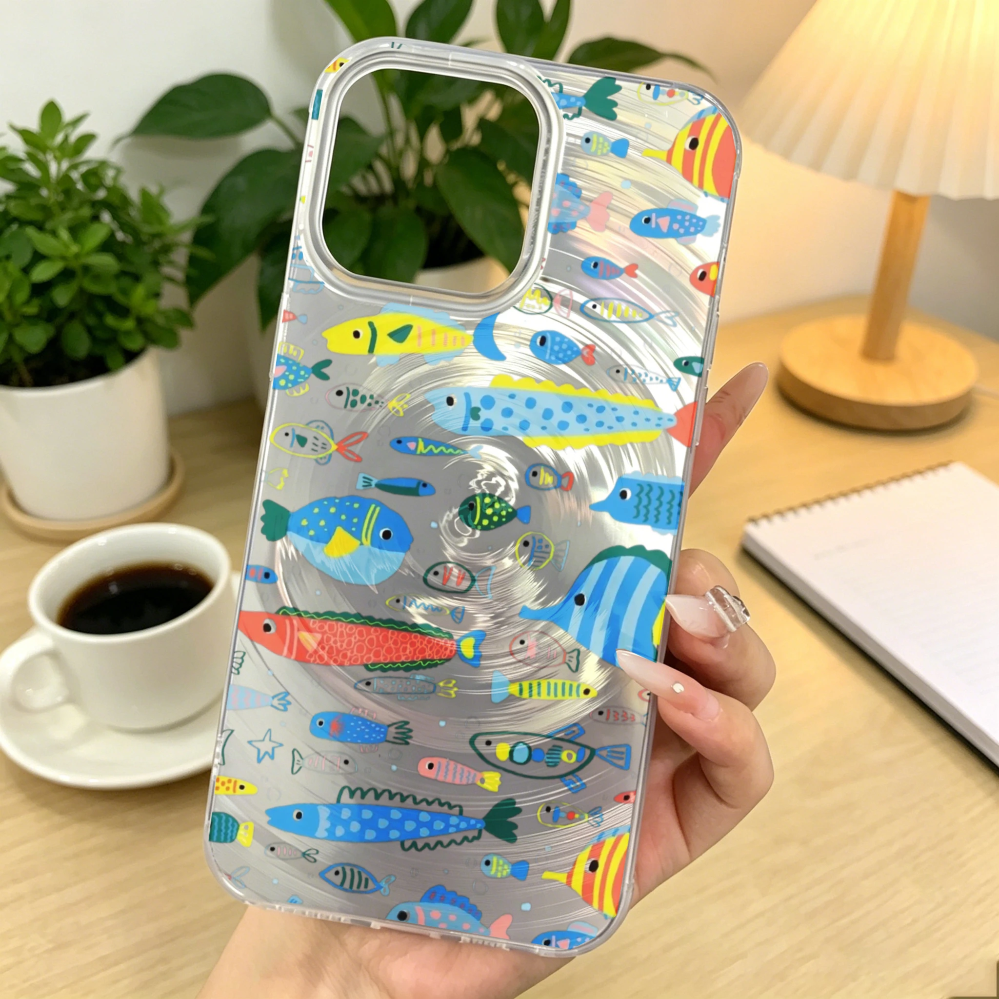 IMD Swirl Pattern Clear Phone Case for iPhone, Colorful Fish Pattern, Transparent Design Large Camera Cutout, Transparent Buttons Shockproof Airbag Anti-Fingerprint TPU + PET Protective Cover
IMD Swirl Pattern Clear Phone Case for iPhone, Colorful Fish Pattern, Transparent Design Large Camera Cutout, Transparent Buttons Shockproof Airbag Anti-Fingerprint TPU + PET Protective Cover