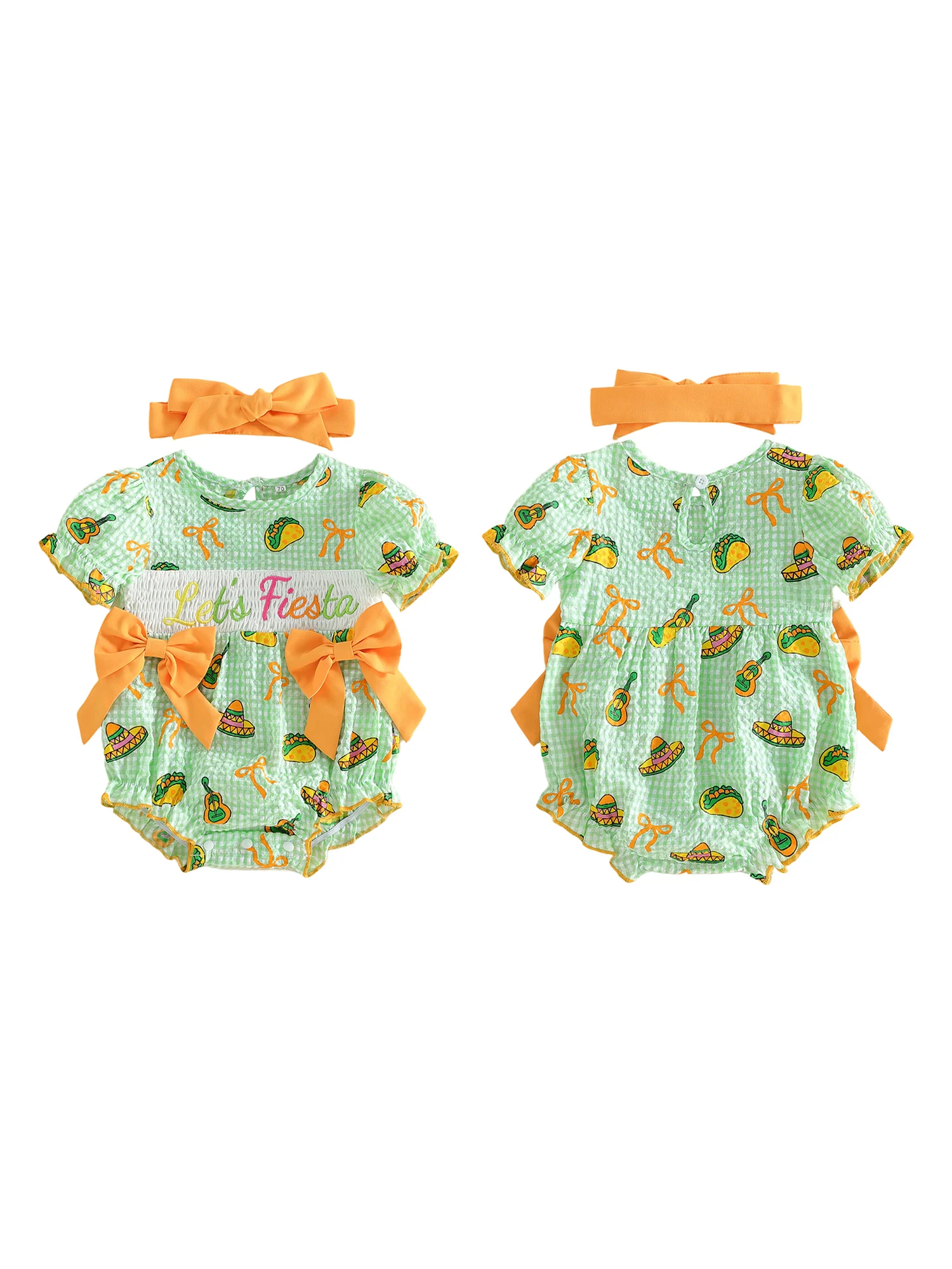 Милый клетчатый комбинезон для маленьких девочек с короткими рукавами, круглым вырезом, бантом и принтом с карнавальными элементами, в комплекте с подходящей повязкой на голову.
Милый клетчатый комбинезон для маленьких девочек с короткими рукавами, круглым вырезом, бантом и принтом с карнавальными элементами, в комплекте с подходящей повязкой на голову.