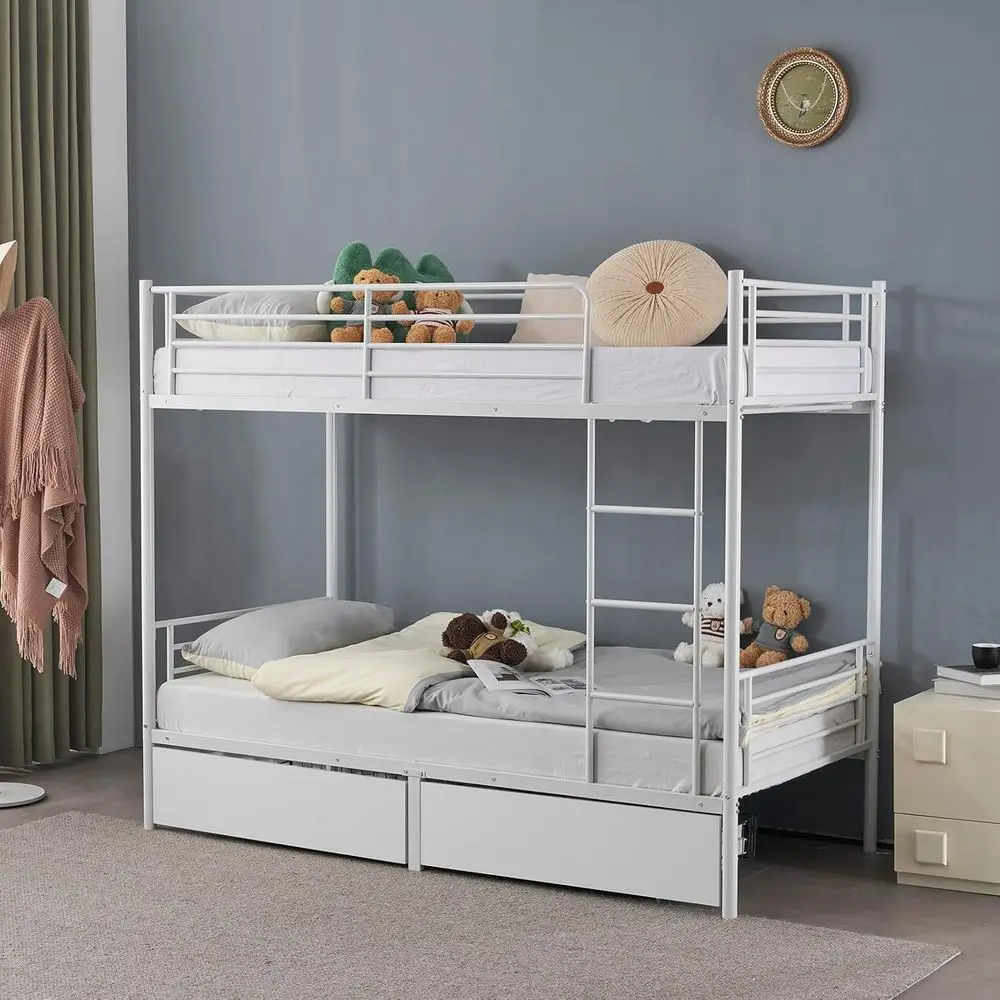 Twin Over Twin Bunk Bed for Adults and Kids - Double High Sleeper with Ladder & Guard Rails, Heavy Duty Metal, White
Twin Over Twin Bunk Bed for Adults and Kids - Double High Sleeper with Ladder & Guard Rails, Heavy Duty Metal, White